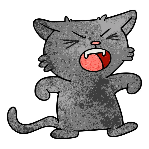 Textured cartoon doodle of a screeching cat — Stock Vector