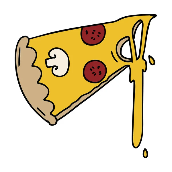 Mão Desenhada Peculiar Cartoon Fatia Pizza —  Vetores de Stock