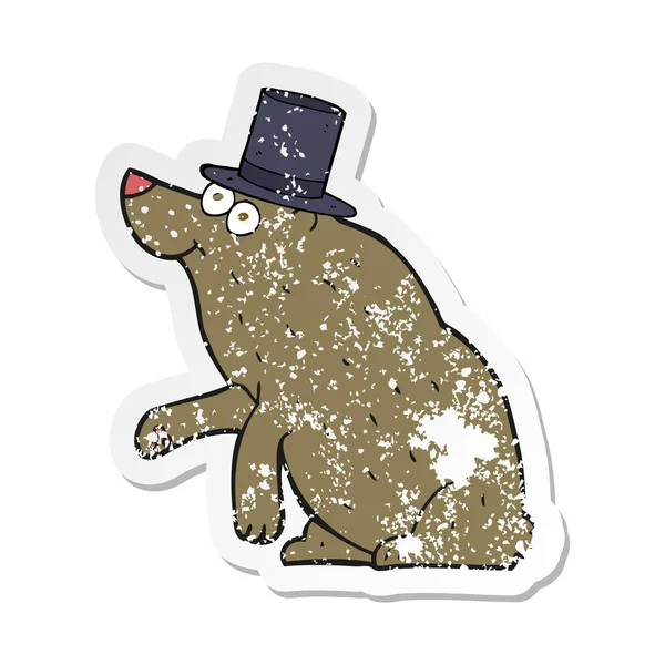 Retro-Aufkleber eines Cartoon-Bären mit Zylinder — Stockvektor