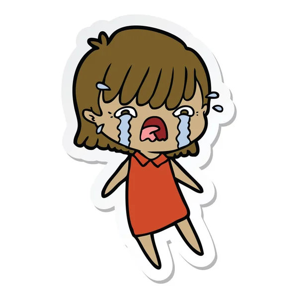 Sticker van een cartoon meisje huilen — Stockvector