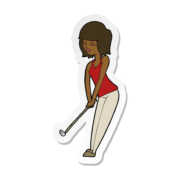 Sticker van de vrouw van een cartoon golfen — Stockvector