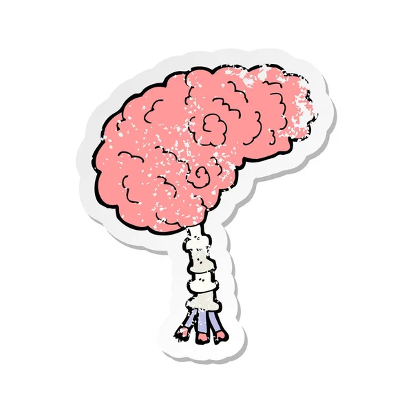 Pegatina retro angustiado de un cerebro de dibujos animados — Vector de stock