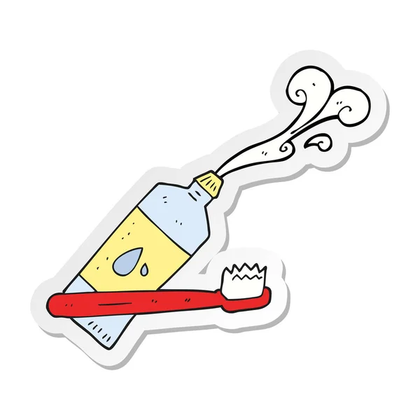 Etiqueta de uma escova de dentes de desenhos animados e pasta de dentes — Vetor de Stock