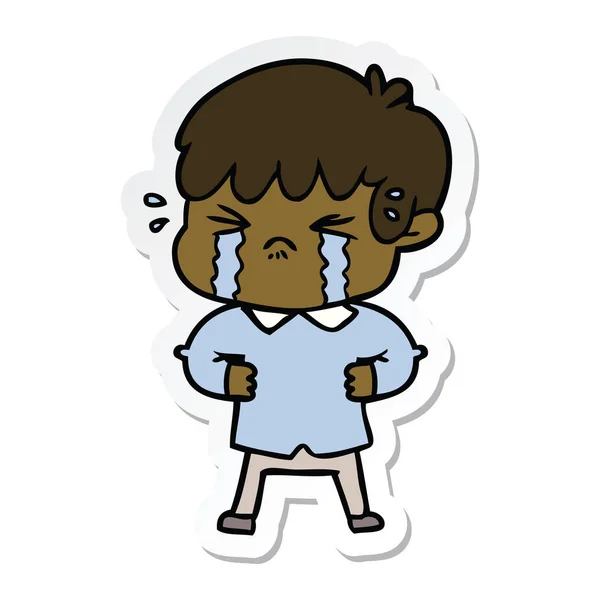 一个哭闹的男孩卡通的贴纸 — 图库矢量图片