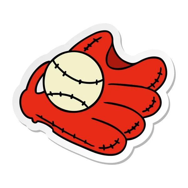 Klistermärke cartoon doodle av en baseball och handske — Stock vektor