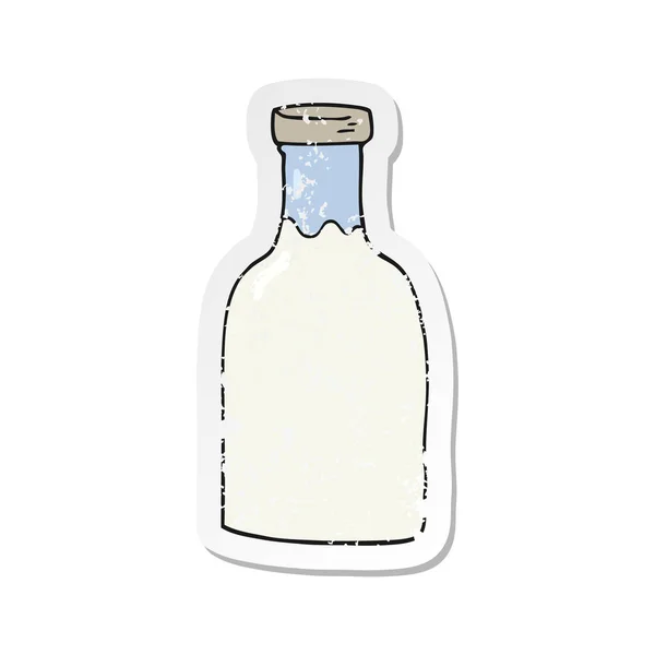Retro Noodlijdende Sticker Van Een Cartoon Melk Fles — Stockvector