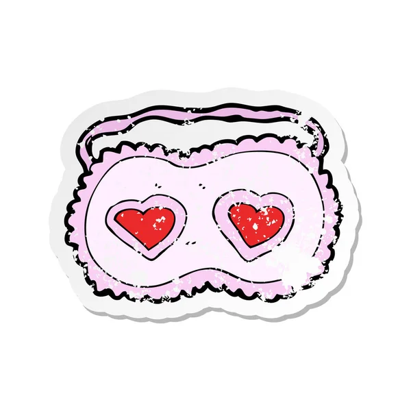 Retro Distressed Sticker Cartoon Sleeping Mask Love Hearts — Stock Vector