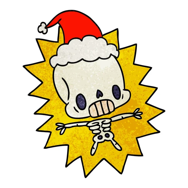 Hand Getekend Kerst Getextureerde Cartoon Van Kawaii Skelet — Stockvector