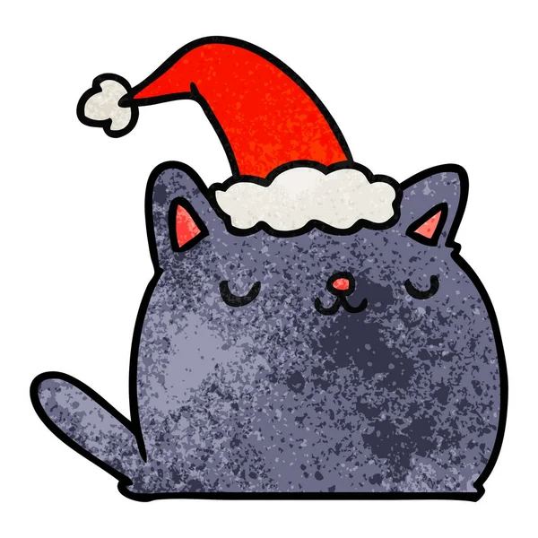 Natal texturizado desenhos animados de gato kawaii — Vetor de Stock