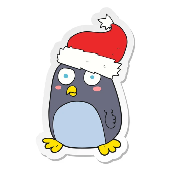 Sticker Cartoon Penguin Christmas Hat — Stock Vector