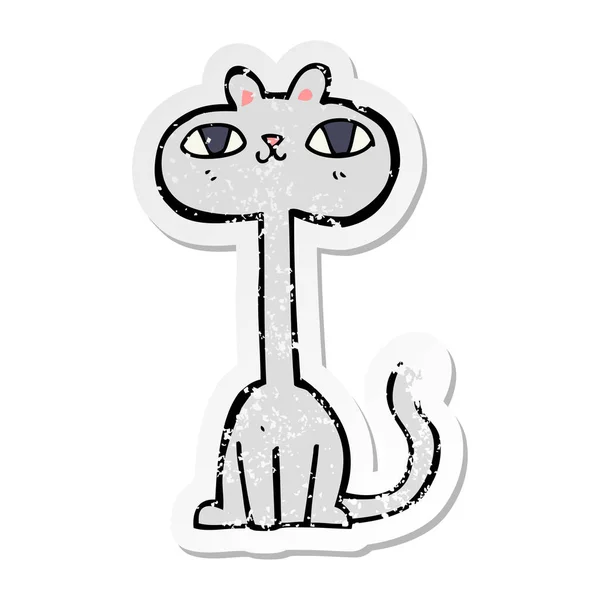 Verontruste Sticker Van Een Cartoon Kat — Stockvector