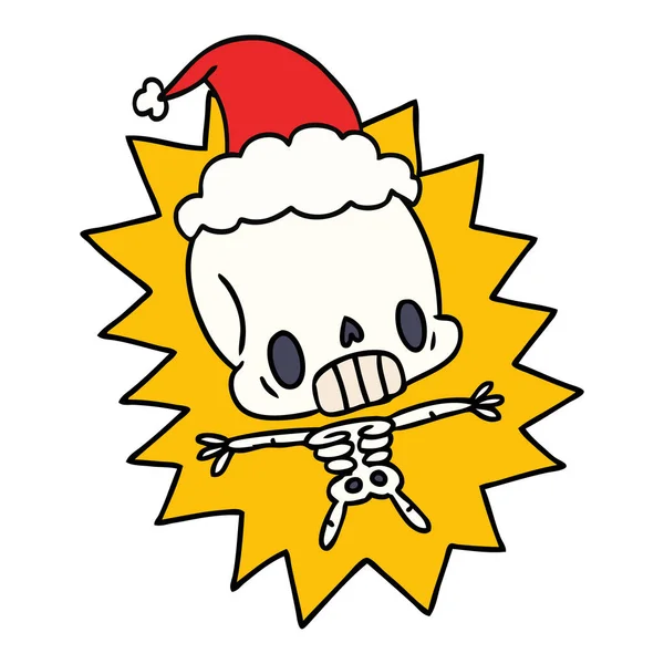 Desenhos animados de Natal do esqueleto kawaii — Vetor de Stock