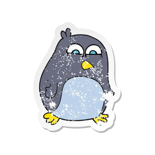 Ретро Стресова Наклейка Мультяшного Пінгвіна — стоковий вектор