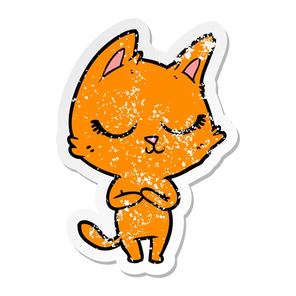 Distressed Sticker Calm Cartoon Cat — Stock Vector