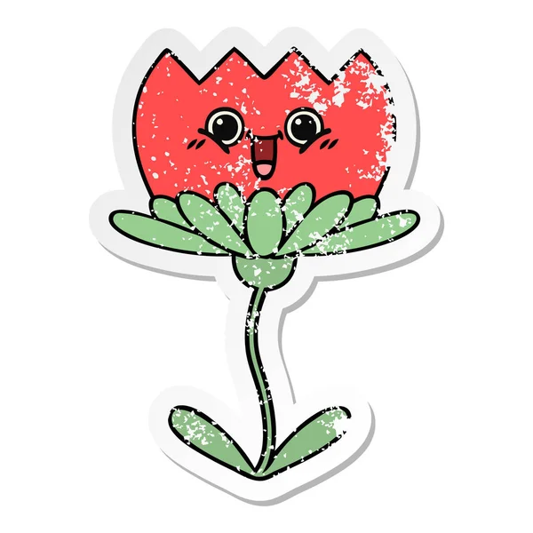 Distressed Sticker Cute Cartoon Flower — Stock Vector