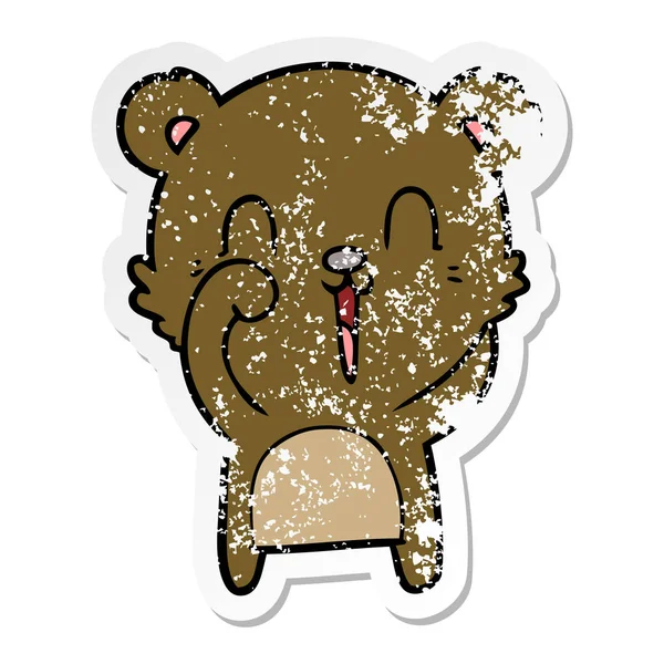 Distressed sticker of a happy cartoon bear — Stock Vector