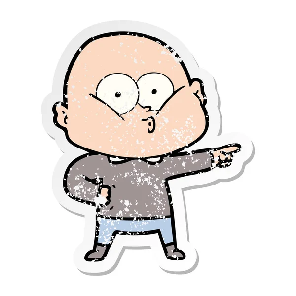 Distressed sticker of a cartoon bald man staring — Stock Vector