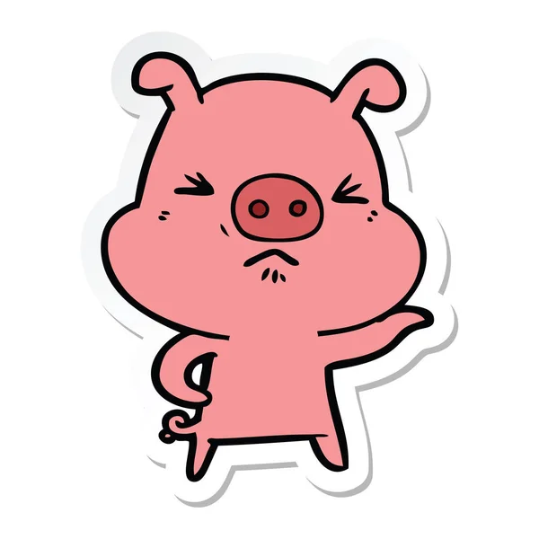 Sticker of a cartoon angry pig — Stock Vector