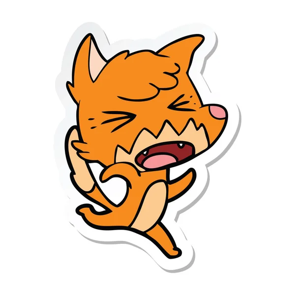 Sticker of a angry cartoon fox running — Stock Vector