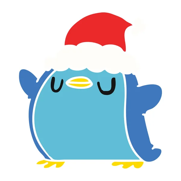 Handgezeichneter Weihnachts Cartoon Von Kawaii Pinguin — Stockvektor