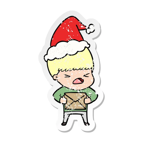 一个压力很大的人戴着圣诞老人帽的苦恼贴纸漫画 — 图库矢量图片
