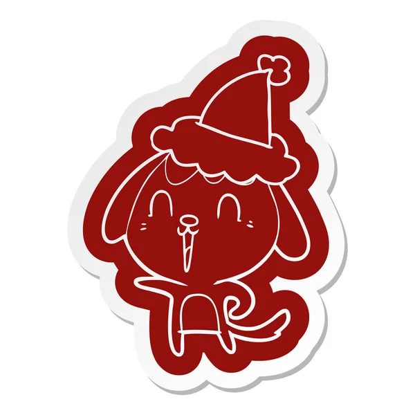 Sticker dessin animé mignon d'un chien portant un chapeau de Père Noël — Image vectorielle