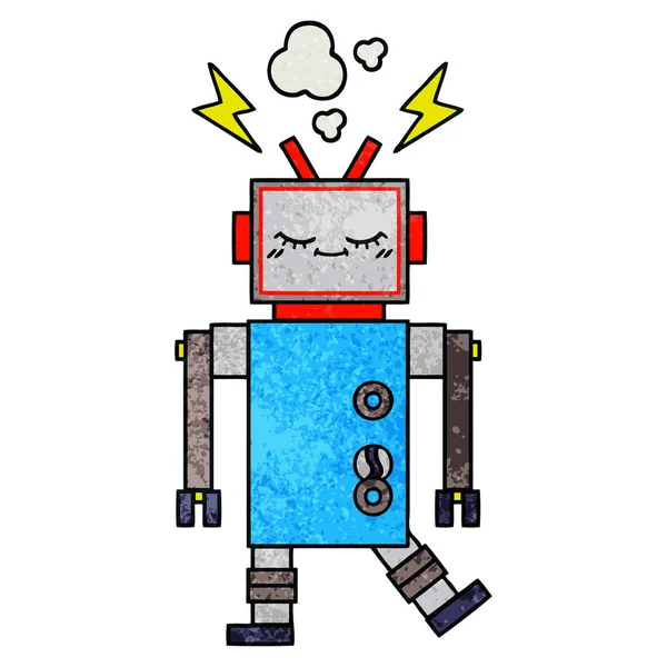 Retro Grunge Konsistens Tecknad Dansande Robot — Stock vektor