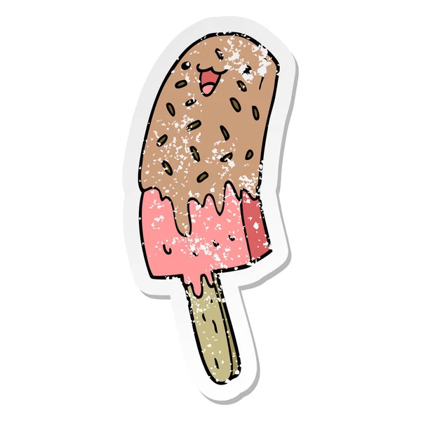 Autocollant affligé d'un dessin animé mignon heureux glace lolly — Image vectorielle