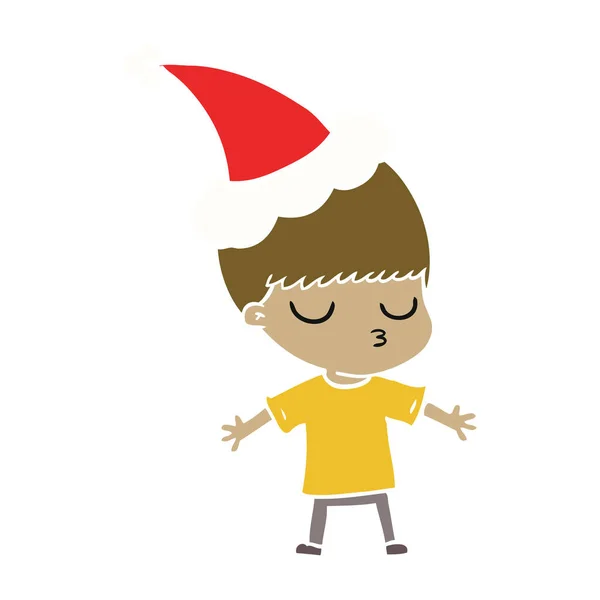 Platt färg illustration av en lugn pojke santa hatt — Stock vektor