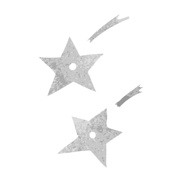 Dibujado Mano Retro Dibujos Animados Garabato Ninja Lanzando Estrellas — Vector de stock