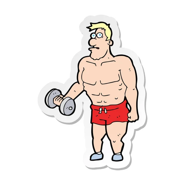 Sticker Cartoon Man Lifting Weights — Stock Vector