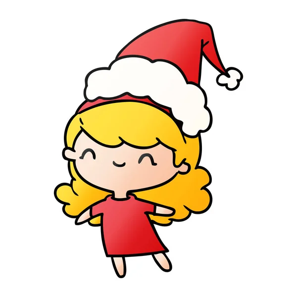 Dibujado Mano Navidad Gradiente Dibujos Animados Chica Kawaii — Vector de stock