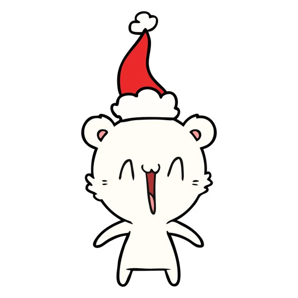 행복 한 북극곰 선화 입고 산타 모자 — 스톡 벡터