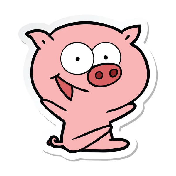 Autocollant d'un dessin animé cochon assis gai — Image vectorielle