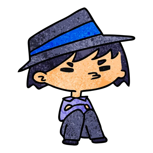 Desenhos animados texturizados de um menino bonito kawaii —  Vetores de Stock