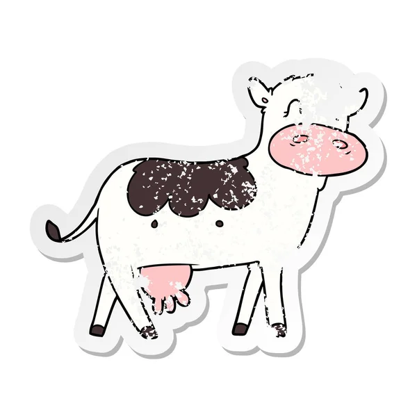 Autocollant Affligé Une Vache Laitière Dessin Animé — Image vectorielle