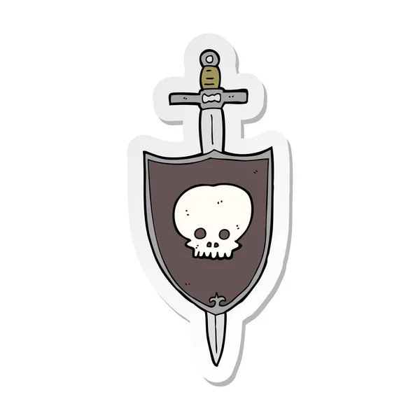 Etiqueta Uma Espada Desenho Animado Escudo — Vetor de Stock