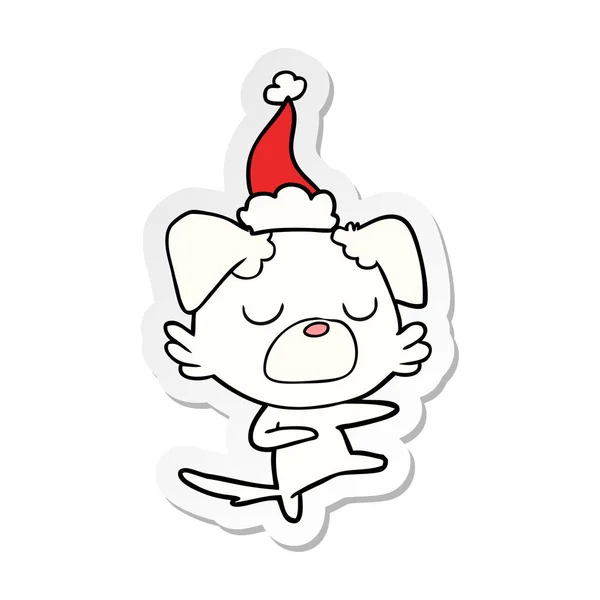 Dibujado Mano Pegatina Dibujos Animados Perro Con Sombrero Santa — Vector de stock