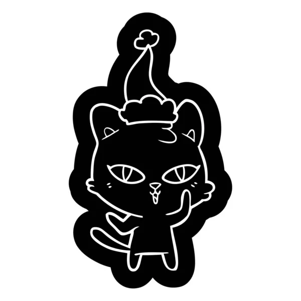 Εικονίδιο καρτούν μιας γάτας που φοράει καπέλο Σάντα — Διανυσματικό Αρχείο