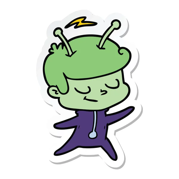 Sticker van een vriendelijke cartoon-spaceman dansen — Stockvector