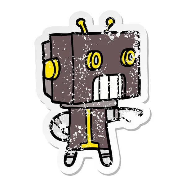 Bir Çizgi Film Robot Sıkıntılı Etiket — Stok Vektör