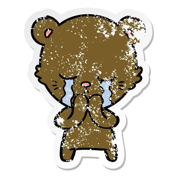 Zoufalý nálepka plačící kreslený medvěd — Stockový vektor