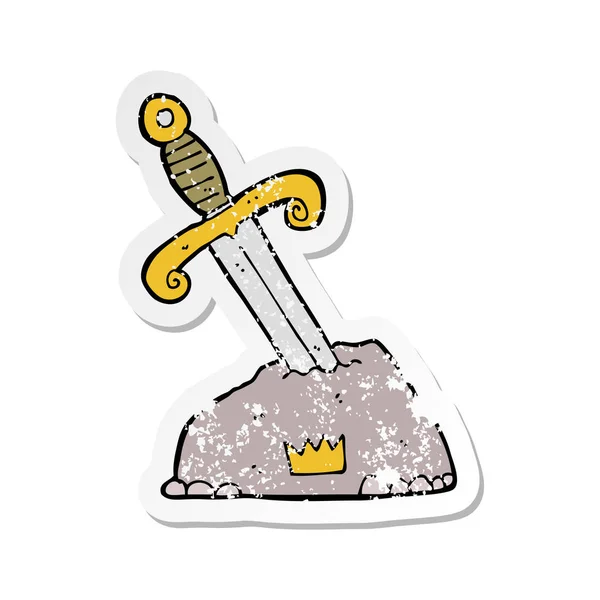 Retro Aufkleber Eines Cartoon Schwertes Stein — Stockvektor