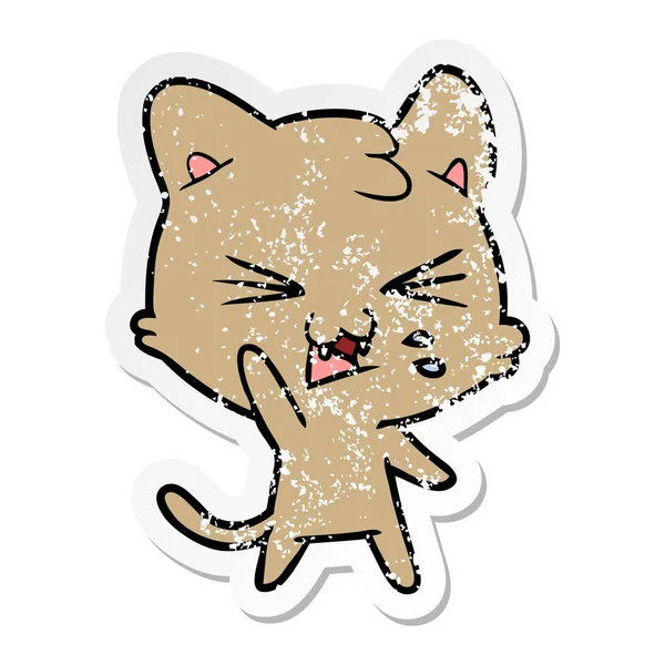 Distressed sticker of a cartoon hissing cat — Stock Vector