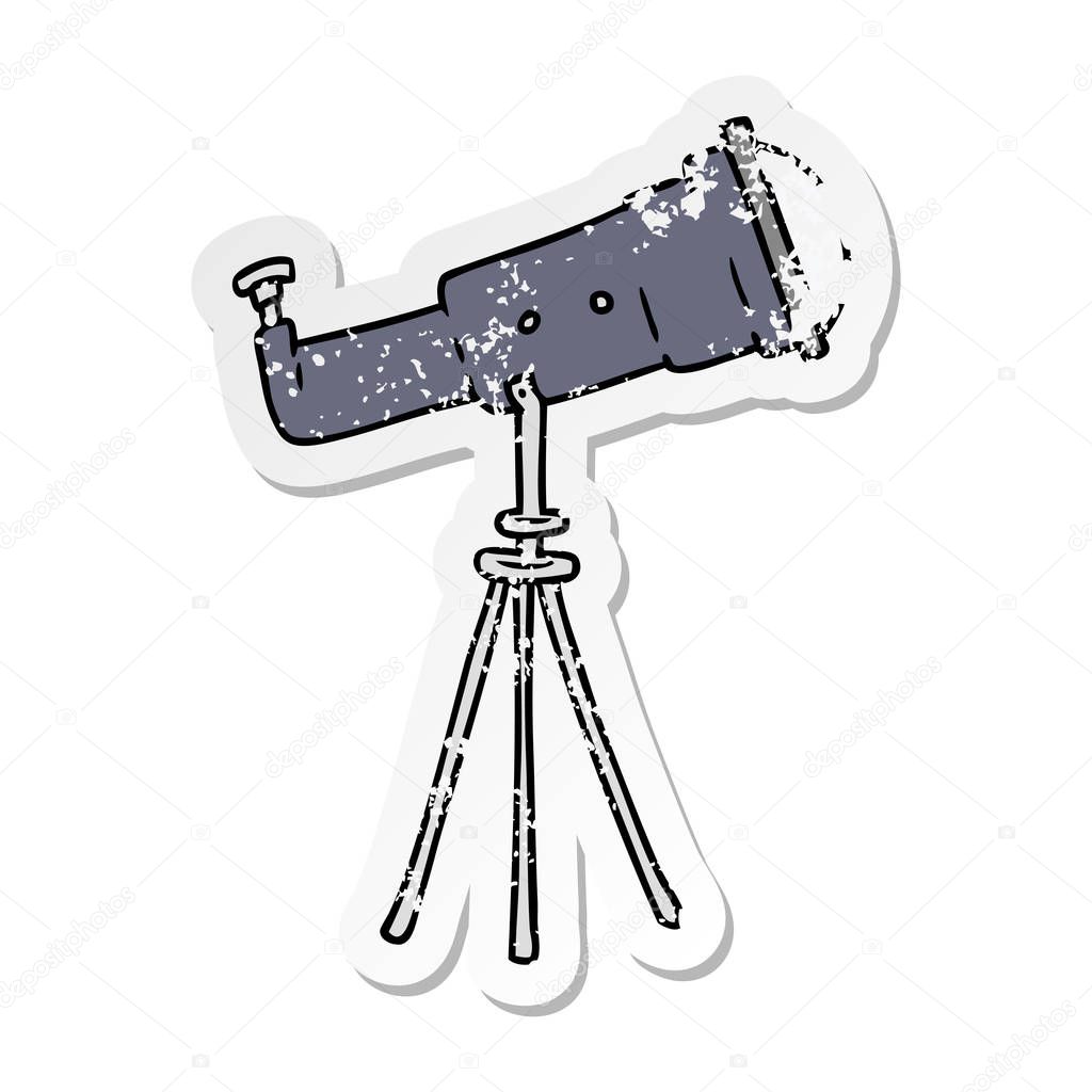 distressed sticker cartoon doodle of a large telescope