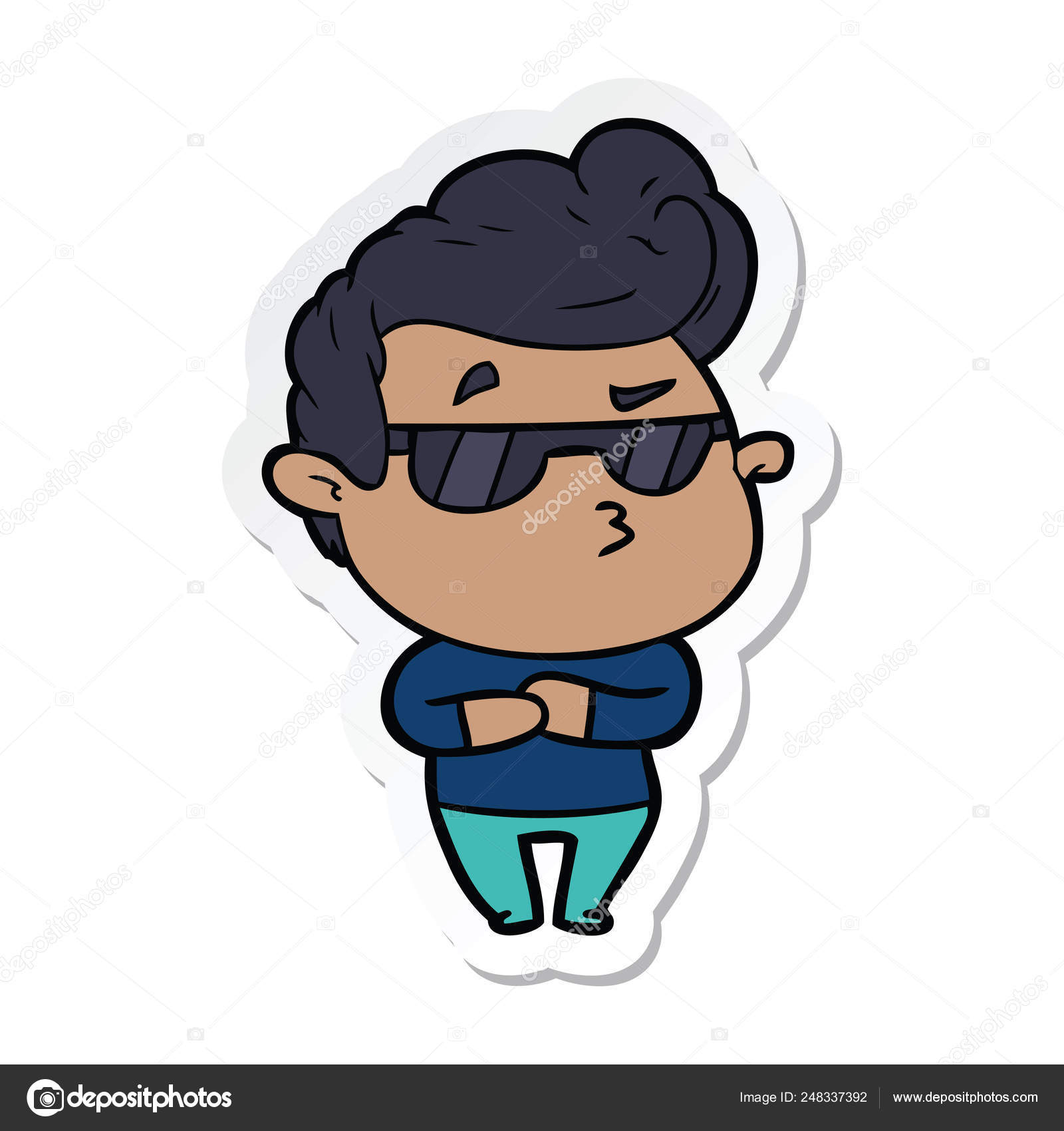 Sticker Of A Cartoon Cool Guy Stock Vector By ©lineartestpilot 248337392