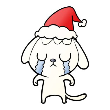 giyen Noel Baba şapkası ağlıyor bir köpek sevimli gradyan çizgi