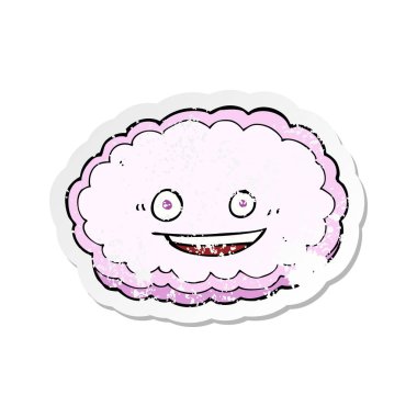 Retro sıkıntılı etiket bir karikatür mutlu pembe bulut