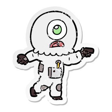 bir çizgi film Tepegöz'ü yabancı uzay adamı işaret sıkıntılı etiket