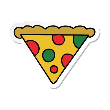 ilginç bir el etiket çizilmiş karikatür dilim pizza